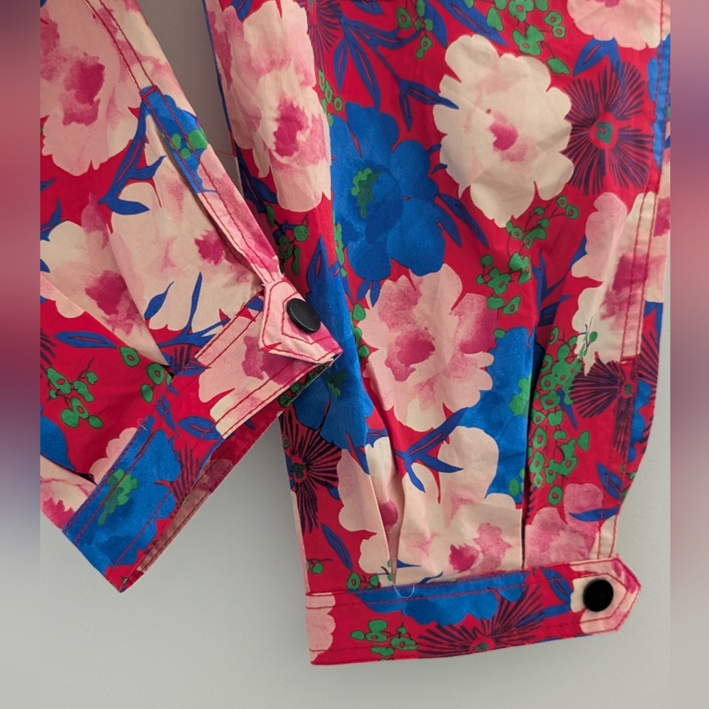 ZARA Bold Floral Cropped Cargo Ankle Pants Size S High Waist Pink Red Blue NWT - Picture 8 of 16